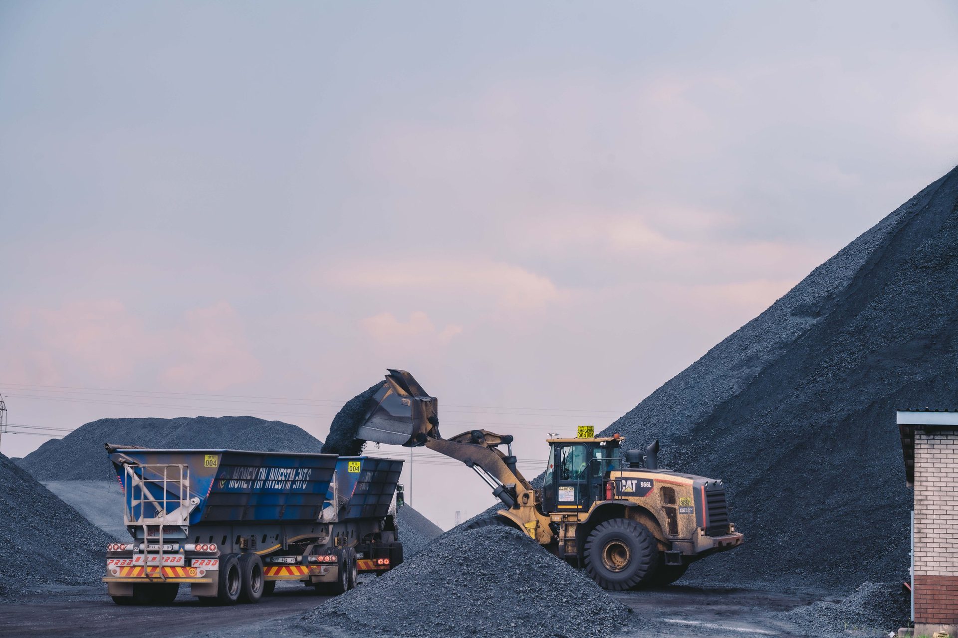 A truck and loader at an Exxaro coal operation.