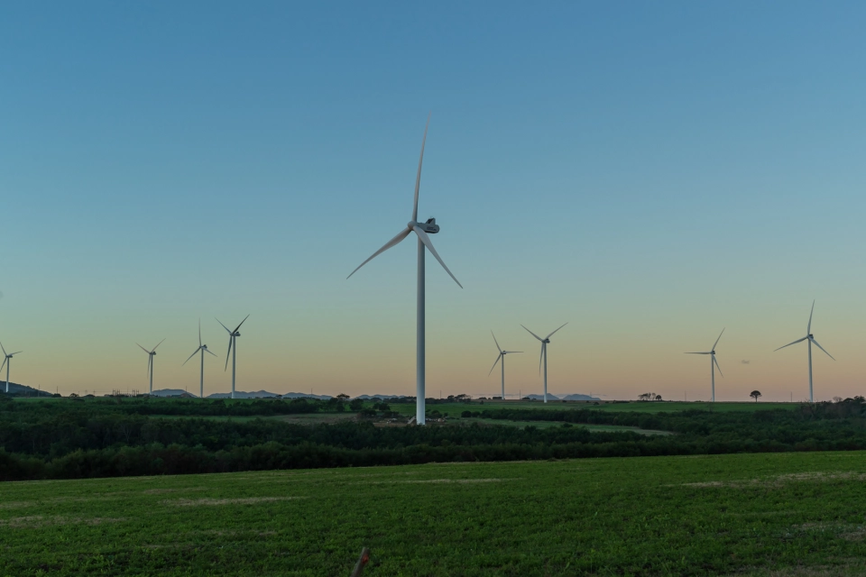Wind turbines across an Exxaro renewable energy site.